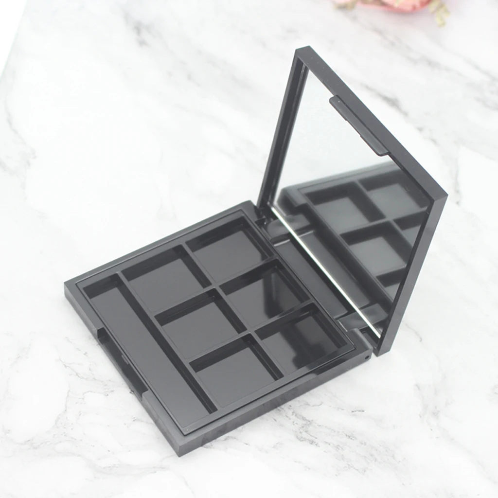 6 Grids Plastic Empty Eyeshadow Palette Travel Eye Shadow DIY Case Blusher Box Makeup Powder Container with Mirror