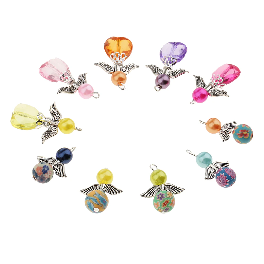 10pcs Mixed Angel Charms Pendants Faceted Acrylic Heart Beads Clay Beads Alloy fit Necklace Earring Bracelet Crafts