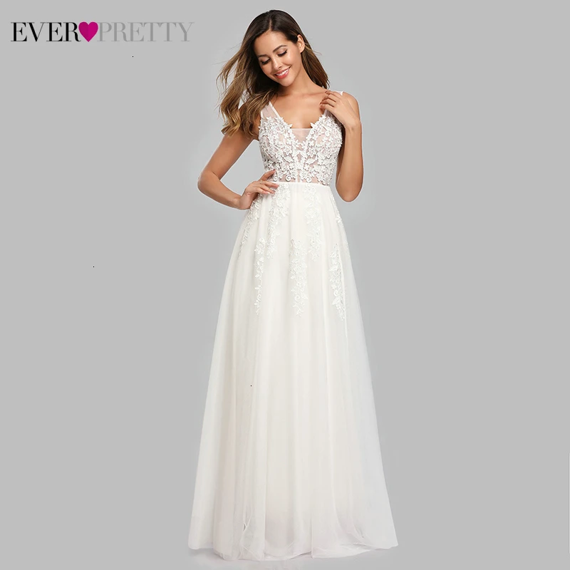 Иллюзия Свадебные платья Ever Pretty Appliques A Line Двойной v образный вырез без рукавов