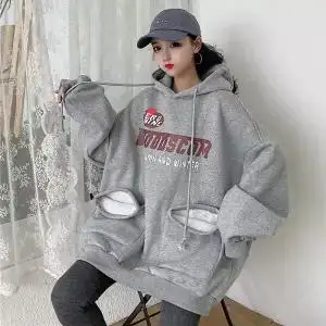Толстовки с капюшоном толстые плюс бархатные карманы Harajuku Пуловеры женские топы с длинными рукавами Ulzzang студентов негабаритных балахон тренд - Color: 1