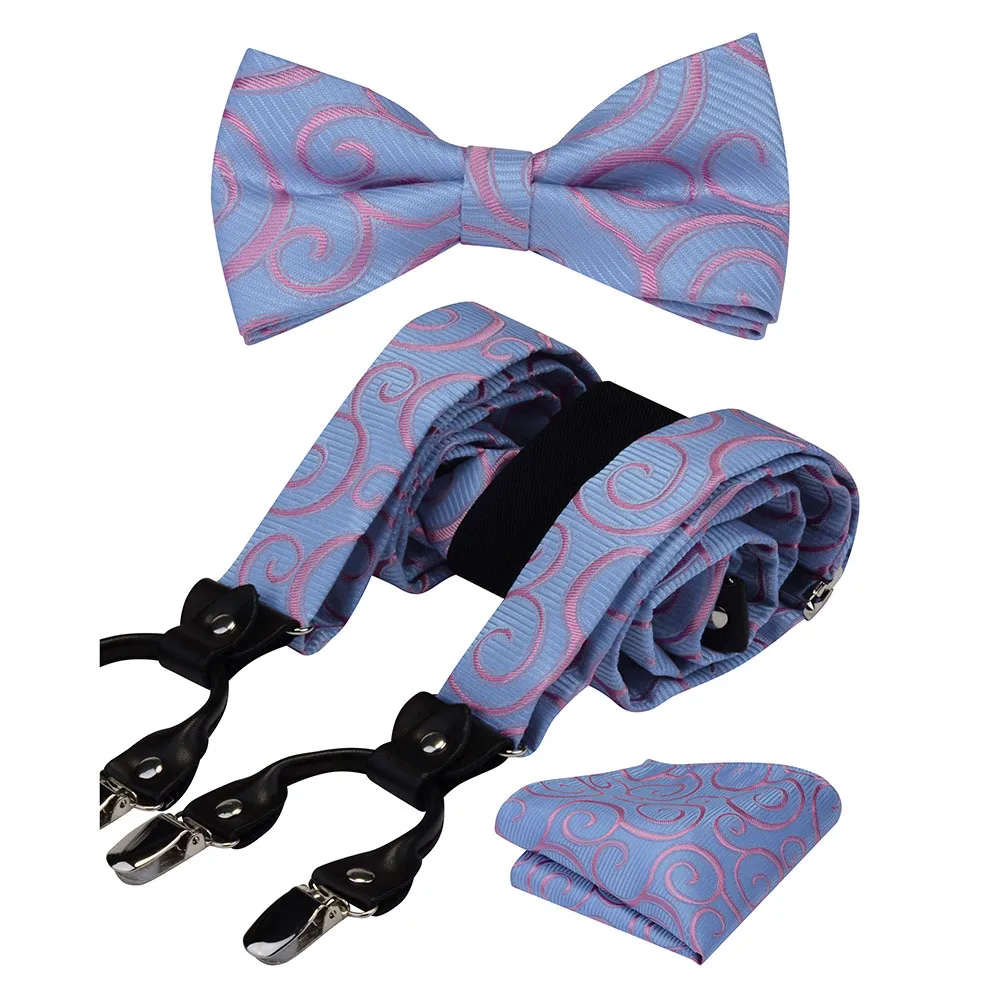 Мужские модные клетчатые цветочные подтяжки для брюк кожаные 6 зажимов регулируемые подтяжки галстук-бабочка Карманный квадратный набор Подарочная коробка для свадьбы - Цвет: 15