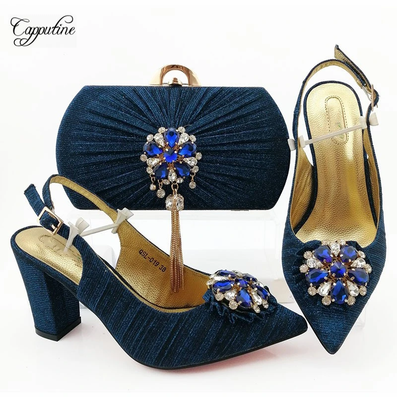 royal blue sandals and bag