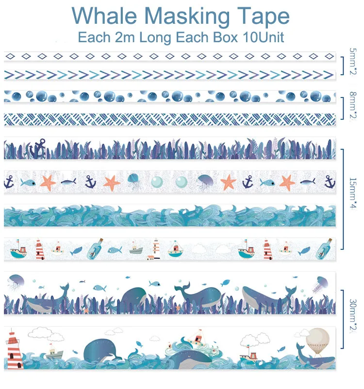 Whale 10 шт./компл. лента Washi клейкую ленту наклейки Скрапбукинг звездное небо лента КИТ Washitape ленты клеющийся цветочный одноцветное - Цвет: Whale