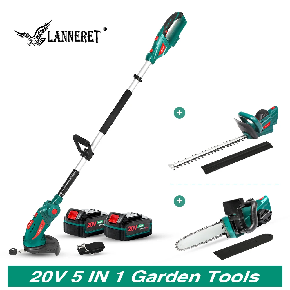 

20V 5IN1 Chain Saw Cordless Grass Trimmer Cordless Hedge Trimmer with Telescopic Pole Household Garden Tool Set