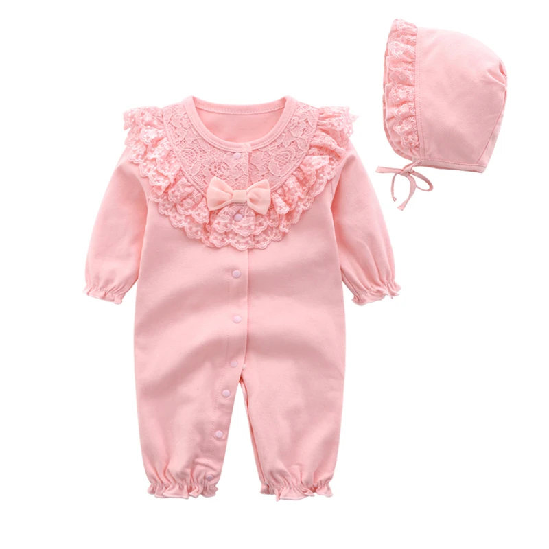 Модный корейский кружевной комбинезон принцессы для маленьких девочек; комплект с шапкой; комбинезон для малышей; комбинезон для крещения; наряды на день рождения
