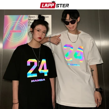 

LAPPSTER Men Reflective 24 Print T Shirts 2020 Summer Couple Black Oversized T-shirts Male Harajuku Korean Fashions Cotton Tees