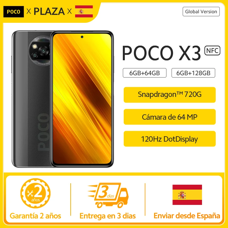 POCO x3 NFC teléfono inteligente X3, versión Global los teléfonos móviles,  732g Snapdragon, pantalla táctil FHD de 6,67 pulgadas, cámara cuádruple ia de 64MP, batería de 5160mAh, carga rápida de 33W almacén españa