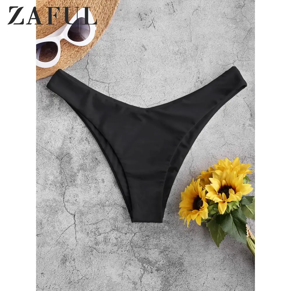 

ZAFUL High Leg Plain Bikini Bottom Solid Bikini High Cut Summer Beach Solid Bikini Shorts Middle Waist Swimwear Bikini Briefs