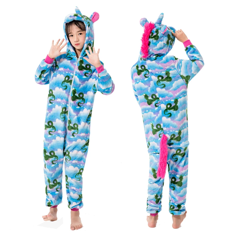Dragon print Костюм кигуруми для детей; Пижама с единорогом; панда; Животные; Косплей; детские комбинезоны; зимние детские пижамы; одежда для сна для маленьких мальчиков и девочек - Цвет: Dragon print