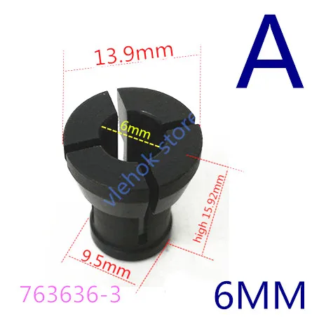 Втулка Конусная Зажимная гайка для MAKITA 763637-1 6,35 мм 763615-1 763636-3 RT0700C RT0700CX2 RT0700CX3 RP0900 RT0701 3621 3621A 3620 MT361 - Цвет: A   6mm     1PCS