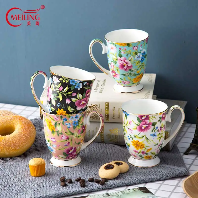 

Creative Mug High Quality Bone China Colorful Flowers Cups And Mugs For Coffee Tea Ceramic Table Drink Ware Personalized Gift
