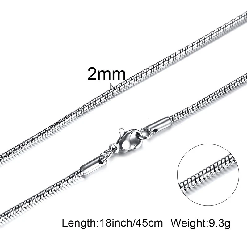 2mm Разноцветное серебряное мужское ожерелье от 1 до 4 мм с веревкой, цепочка в виде змеиной коробки, колье из нержавеющей стали от 18 до 24 дюймов - Окраска металла: 2mm