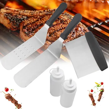 

5pcs Outdoor Griddle Accessory Party Spatula Scraper Cooking BBQ Tool Set Home Easy Clean Stainless Steel Barbecue Picnic