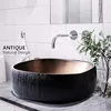 Ceramic Vessel Antique Square Stone Design Art Sinks Bathroom Washing Basin Bowl Above Counter Lavatary Balcony Black ► Photo 1/5