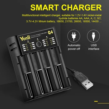 

Lithium Battery Charger 4Slots LCD Screen Smart Charger for 18650 26650 21700 10440 14500 AA AAA Nickel NiMH Rechargeable Batter