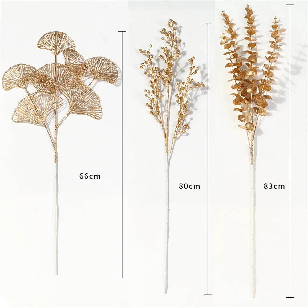 Red de hojas de ventilador de tres puntas, oro Artificial, Ginkgo, eucalipto, para boda, arreglo de arco de flores, manualidades decorativas para el hogar, 1 ud. - Imagen 6