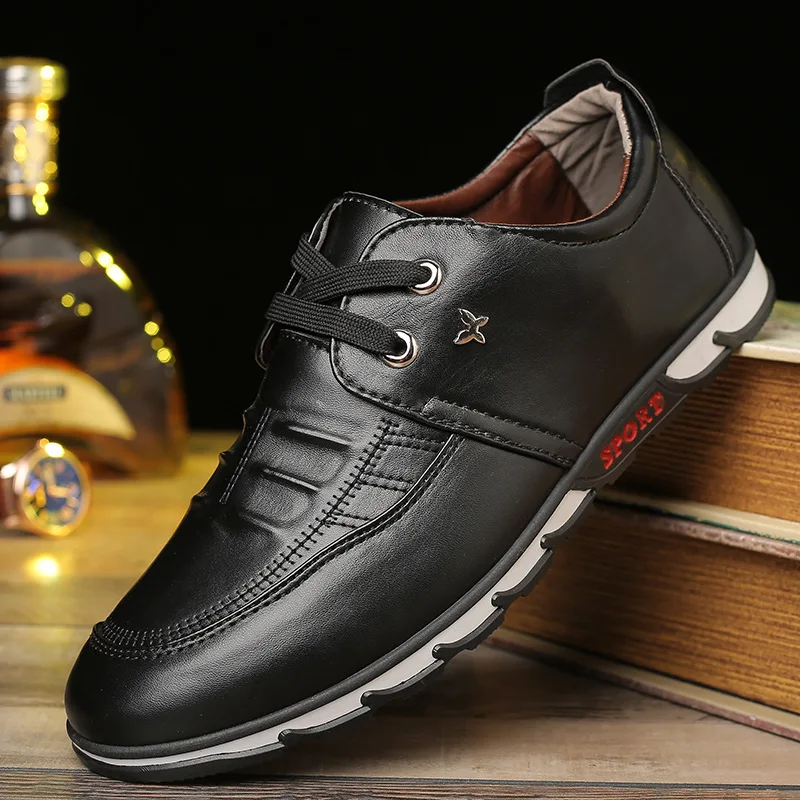

Spring And Summer New Style Versitile Fashion Leather Shoes Soft Bottom England Small Driving Lace-up Men's, Black Rubber Car Su