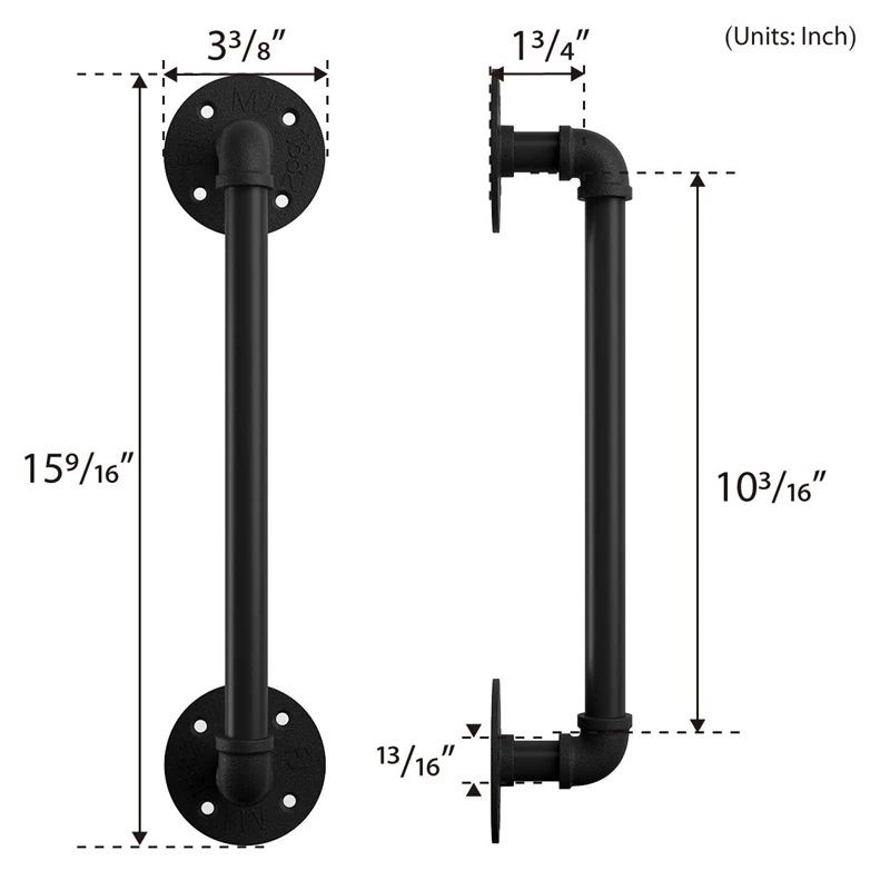 15 Inch Pipe Industrial Style Black Barn Door Handle for Sliding Barn Door Gates Garages Sheds Furniture