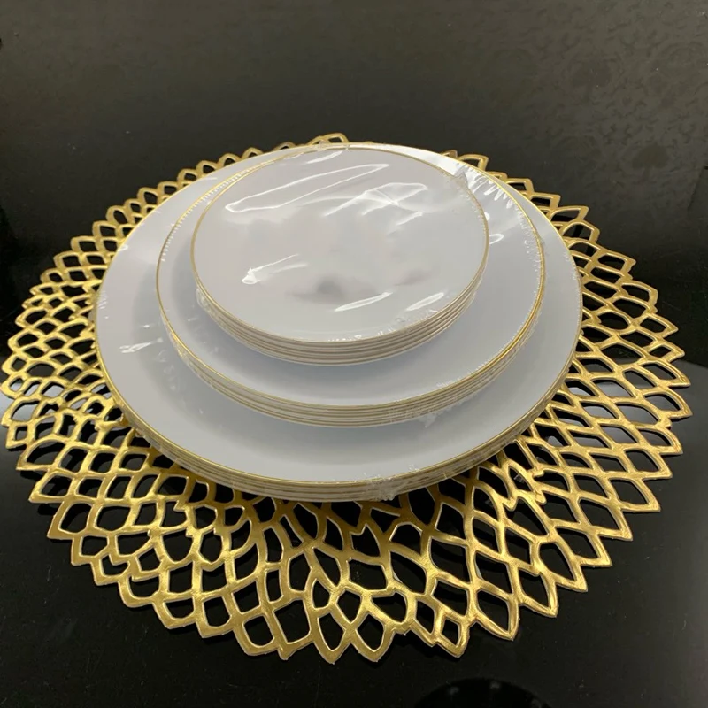 4Pcs PVC Placemats Round Hollow Waterproof Non Slip Table Mats Insulated Pad Coaster Home Wedding Decoration Dinner Placemat