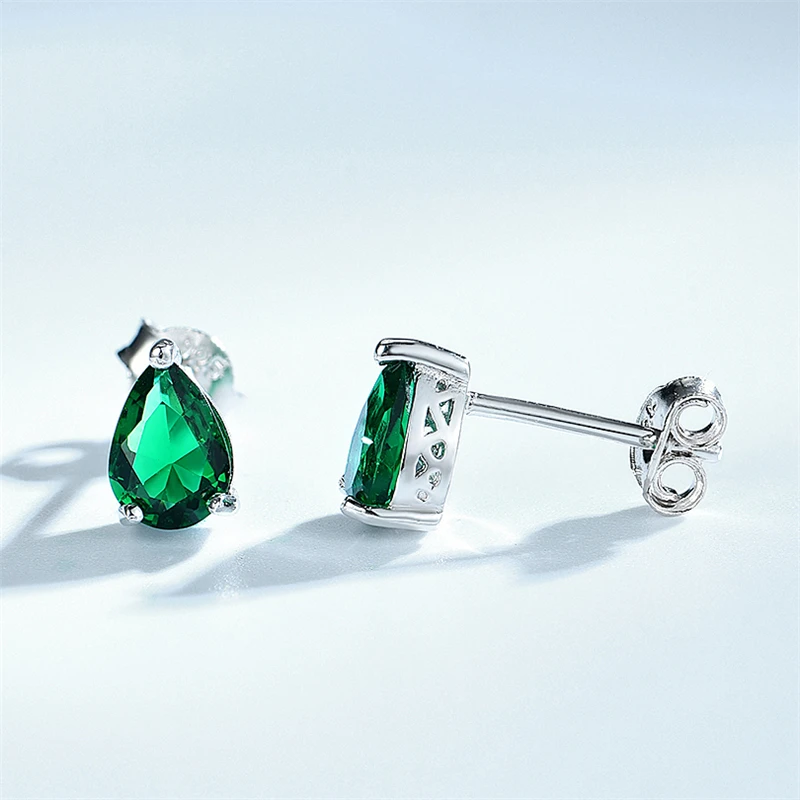 Created Russian Nano Emerald Pear Shape Sterling Silver Stud Earring UK Seller