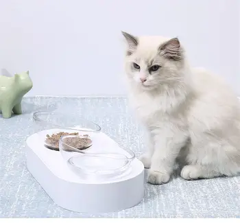 

15 Degree Adjustable Pet Cat Bowl Food Dish One Dual Port Oblique Kitten Drinking Fountain Dog Water Dispenser Feeder Utensils