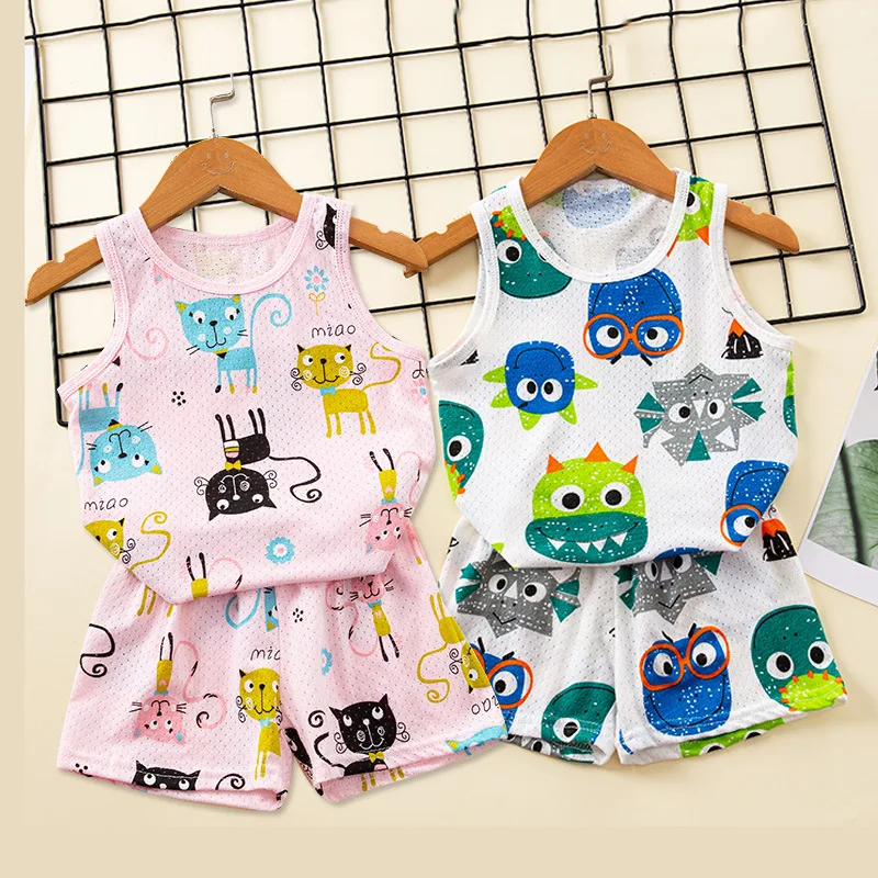 Niños Niñas pijamas de verano niño chaleco sin mangas algodón conjunto de ropa para niños ropa de dormir conjuntos de pijamas para niños de 2 4 6 8 9 años