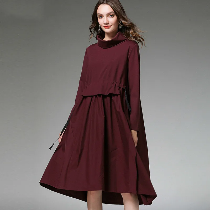 

[LANMREM] 2020 Spring New Products Fashion Lapel Fashion Large Size Stitching Loose Dress Female PA675