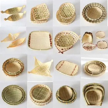 

Bamboo Woven Fruit Basket Handmade Wicker Basket Bread Vegetables Rattan Plate Kitchen Food Container Organizer Decorative Tray