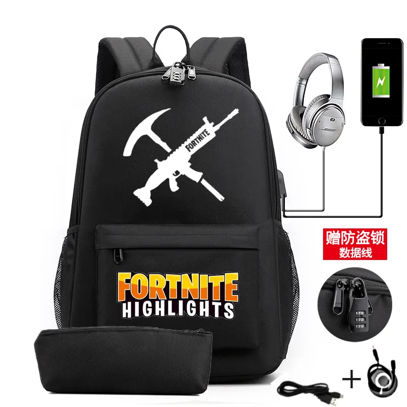 Fortnite USB рюкзак зарядка наушников Анти-кражи школьная сумка для подростков