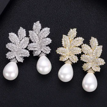 

JANEKELLY Trendy Simulated Pearl Pineapple Earrings For Women 2020 Fashion Geometric Round Earrings ZIRCON Cross Earring Jewe