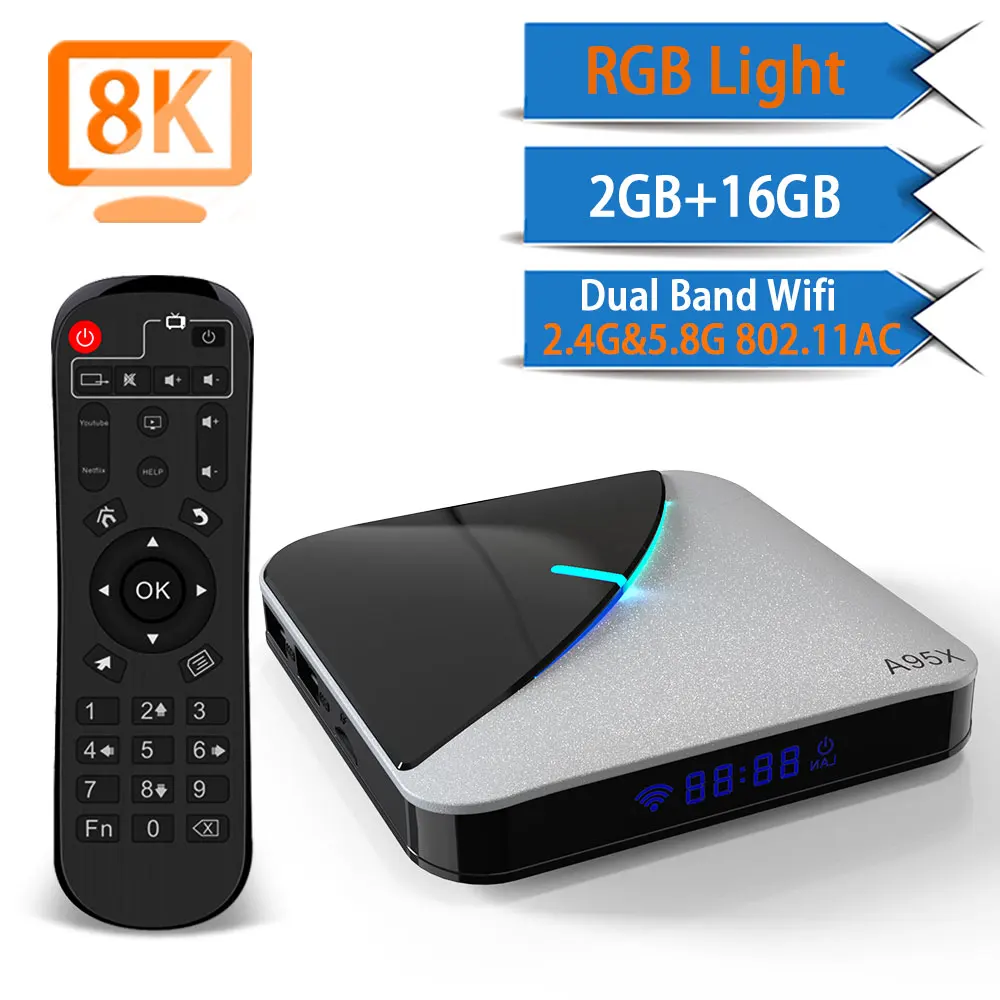 ТВ приставка Amlogic S905X3 Android 9,0 ТВ приставка WiFi 8K 4GB 32GB 64GB RGB BreathingLight Google голосовой помощник Netflix Youtube 2GB16GB - Color: 2 16GB