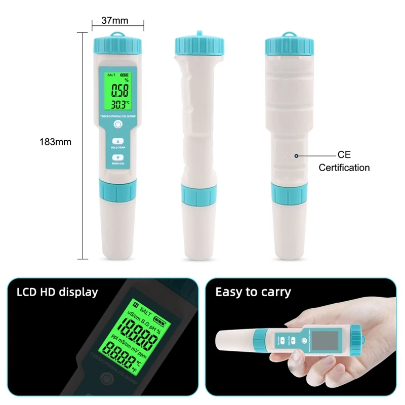 7 в 1 PH/TDS/EC/ORP/Salinity /S.G/измеритель температуры Измеритель Качества Воды Тестер
