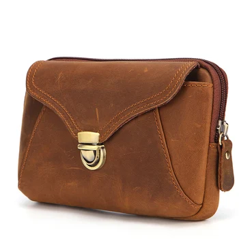 

New waist bag, mobile phone bag, casual leather buckle bag, wear-resistant first layer leather bag