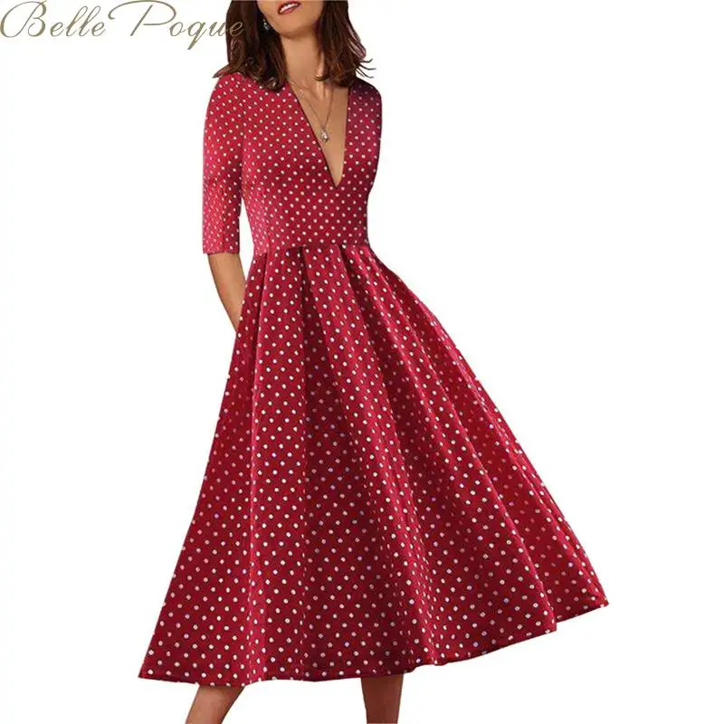 Belle poque, женское платье в горошек для вечеринки, бохо, макси платье, повседневное, v-образный вырез, длинный рукав, платье для женщин, принт, модное, Повседневное платье