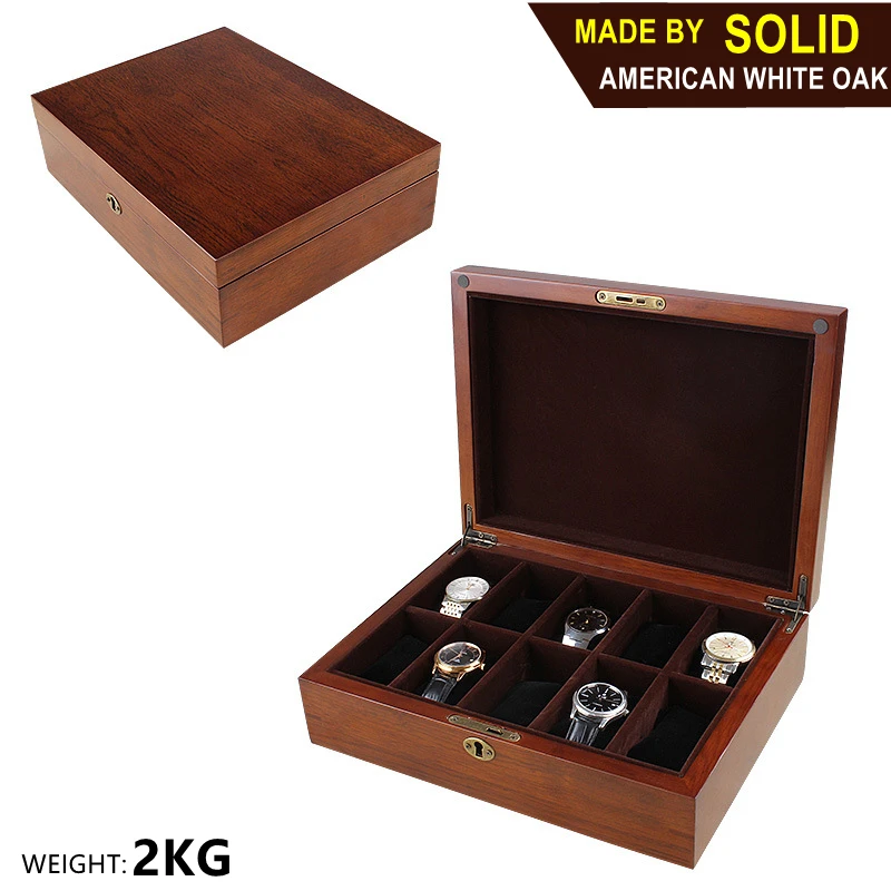 2022 10-Slots Solid Wooden Watch case 5 Seats Luxury Watch Organizer Box Wood Storage Box with Lock Jewelry Gift  Case for Man