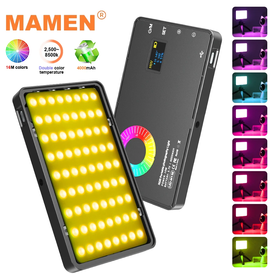 

MAMEN M1SE 8500K RGB светодиодный светильник 4000 мАч для камеры, телефона, селфи, портативный карманный мини светильник для фотосъемки s Vlog для видео