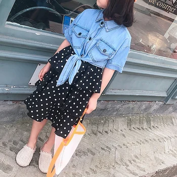 

Baby Girls Dress Sets Kids Polka Dot Pattern Dresses Casual Sleeveless Tutu Sundress With Denim Coat Clothing Drop