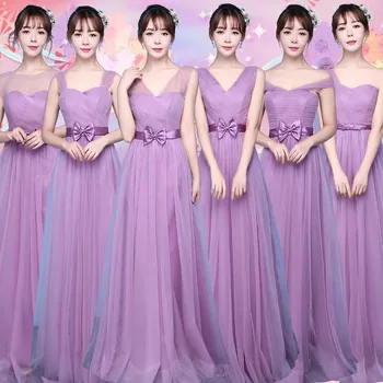 

Dusty Pink Tulle Long Bridesmaid Dresses Mixed Style 2020 Lace Up Wedding Party Dress robe mariage femme