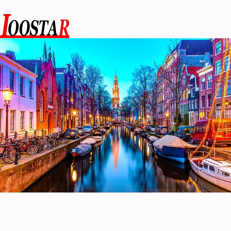 5D DIY Diamond Painting &quotAmsterdam Street Bridge&quot Full Square/Round embroidery Cross stitch Rhinestone Mosaic home decor | Дом и сад