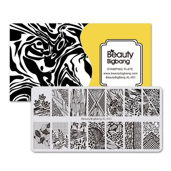 

BEAUTYBIGBANG Rectangle Leaf Theme Stamping Template Leopard print Nail Art Stamp Image Plates