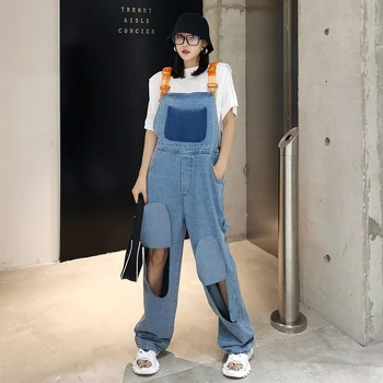 

BONJEAN Sleeveless Denim Jumpsuits for Women Appliques Loose Playsuits 2020 Autumn Clothing Spaghetti Strap Jumpsuit BJ2822