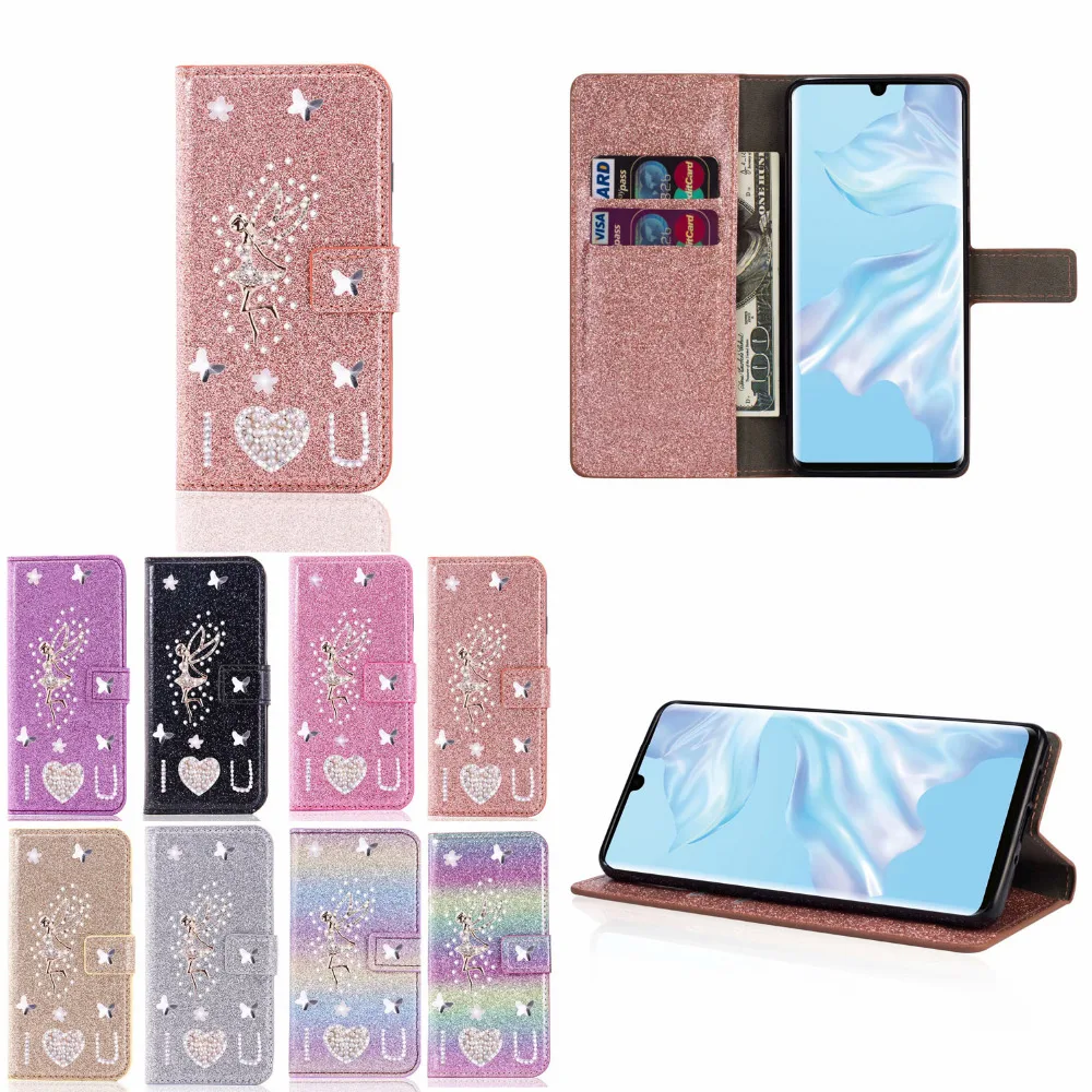 Блестящий чехол для huawei P20 Lite, блестящие стразы, Алмазный Кожаный флип-чехол для huawei P30 Mate20 Mate10 Pro, чехлы-бумажники