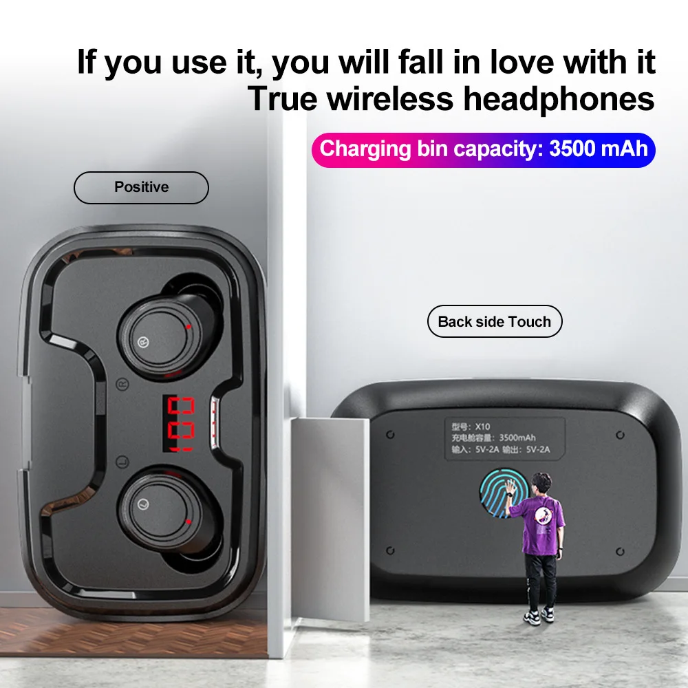 

TWS Wireless Earphone Bluetooth 5.0 Noise Reduction 3D Stereo IPX7 Waterproof Volume +/- 3500mah Large-Volume