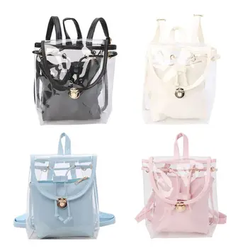 

2 Colors THINKTHENDO Women's 2 in 1 Clear Drawstring Backpack Transparent PVC Travel Beach Rucksack Bag Women Backpack