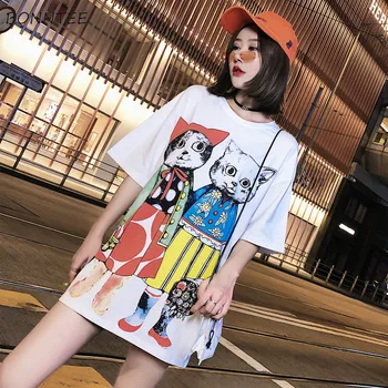 

T-shirts Women European Style Tee Female Half Sleeve Tops O-Neck Womens Hip Hop Loose T-shirt Chic Summer Ulzzang Cartoon Kawaii