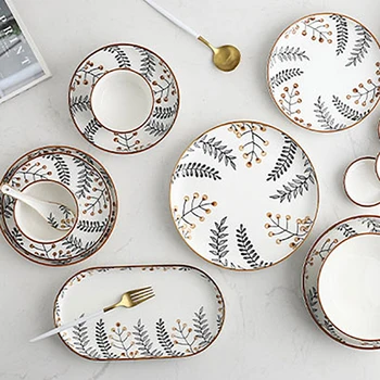 

Leaf Steak Ceramic Plate Set Dishes Food Soup Bowl 7 8 9 10 Inch Porcelain Tableware Dessert Cake Dinner Microwave Oven