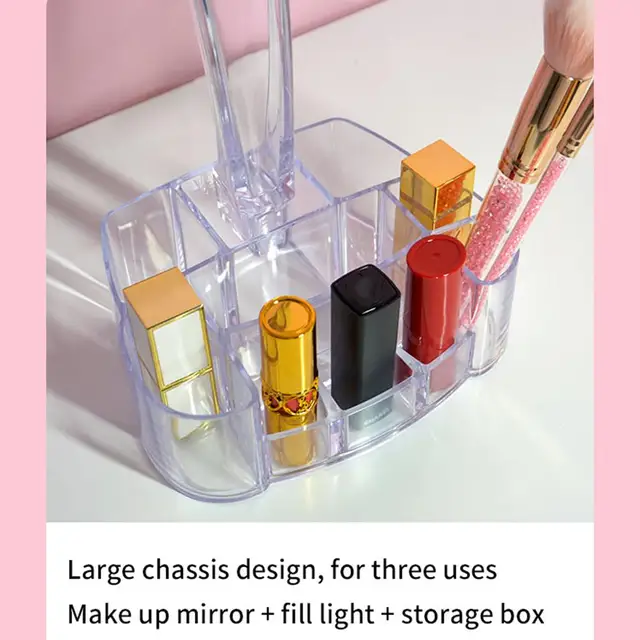 3 In 1 Desktop Vanity Makeup Mirror With Light Ladies Large Capacity Storage Box