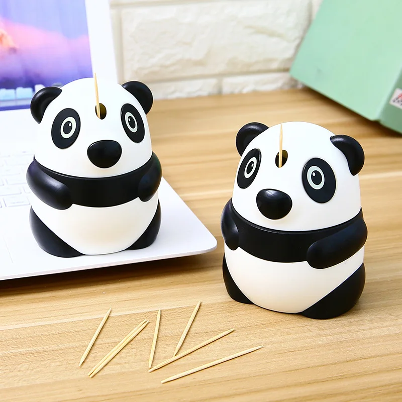 

Creative Panda Automatic Toothpick Holders Hand Pressure Fashion Toothpick Tube Cartoon Cute Dining Table Plastic Toothpick Can