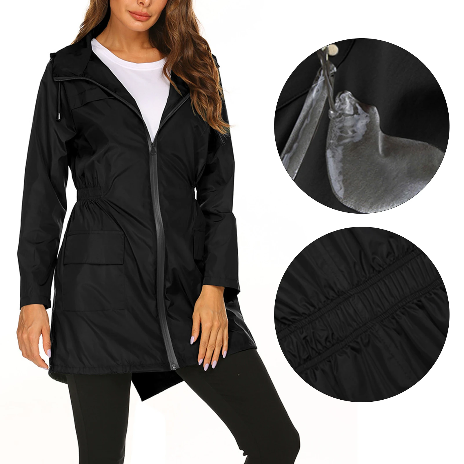 2021 Women Wind Jacket Rain Coat Basic Style Zipper Pockets Long Sleeve Hooded Windbreaker Hiking Outdoor Coat Colthing 2