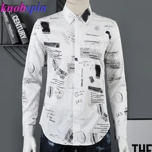 Брендовая деловая Мужская рубашка с длинными рукавами тонкие мужские парадные рубашки дизайн Граффити чистые хлопковые мужские рубашки